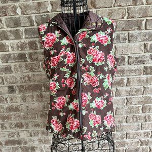 Matilda Jane Small Sydney Reversible Quilted Puffer Vest Brown Floral Cor…